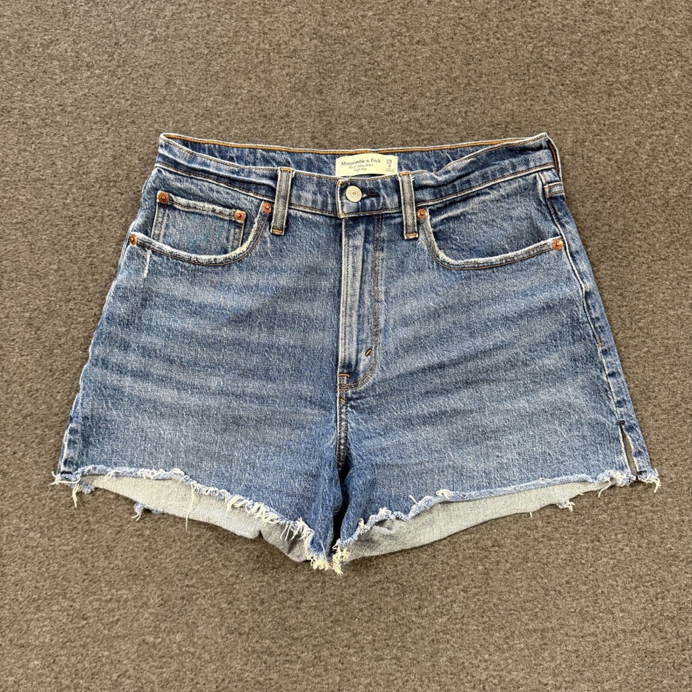 Modern Abercrombie & Fitch Mom Shorts Womens 29/8 Blue Exc High Rise Raw Hem